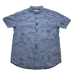 VISSLA Men's Blue Palms Hawaiian Shirt Palm Trees Short Sleeve Button Up Size L
